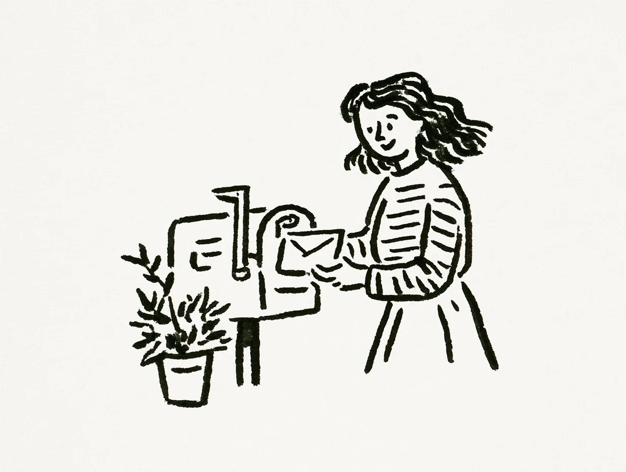 Hand drawn illustration of a handwritten letter and envelope