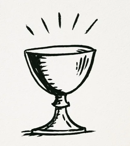 Hand-drawn ink illustration of a cracked goblet