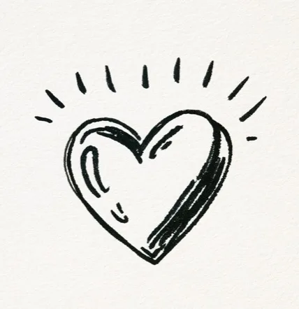 Hand-drawn ink illustration of a heart