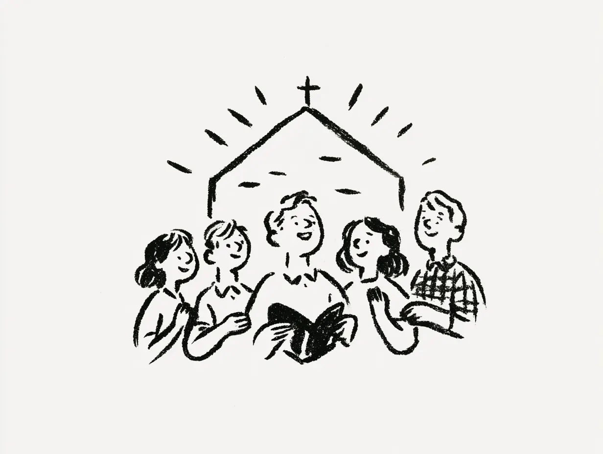 Hand drawn illustration of Jesus teaching a group of disciples