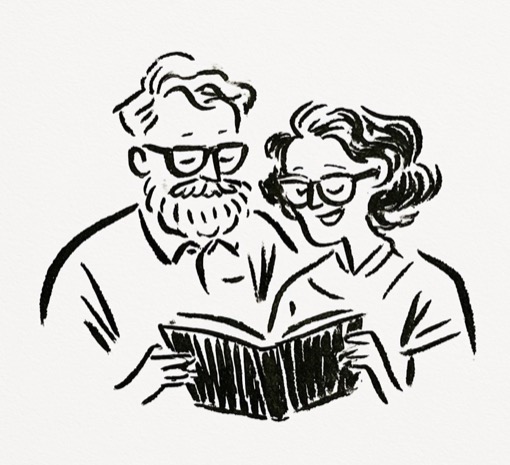 Hand drawn illustration of seasoned adults praying with a young person