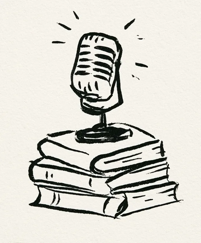 Hand drawn illustration of a podcast microphone